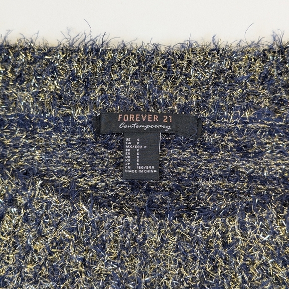 Forever 21 Contemporary Color Block Stripe Metallic Sweater Fuzzy Crop R… - Picture 3 of 9